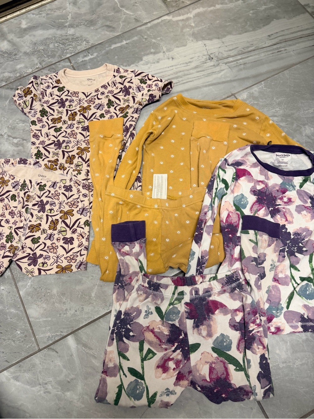 3 Sets of Children's Floral & Mustard Pajama Set - Kids Pajamas